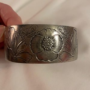 Pewter engraved floral cuff bracelet